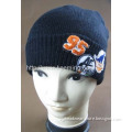 Double Layer Knitted Hat With Applique Embroidery And Towel Embroidery 